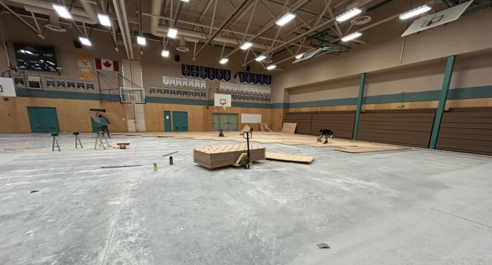 During construction supply and install new hardwood gym floor at thomas haney secondary maple ridge bc