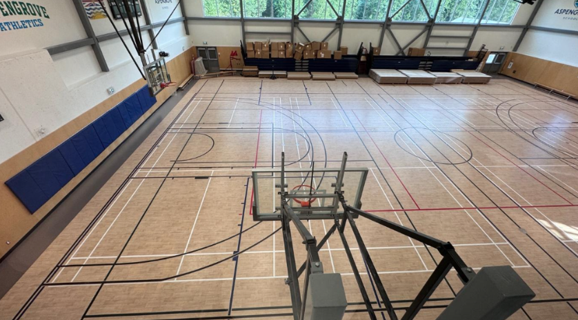 Gym floor system at aspengrove school during construction
